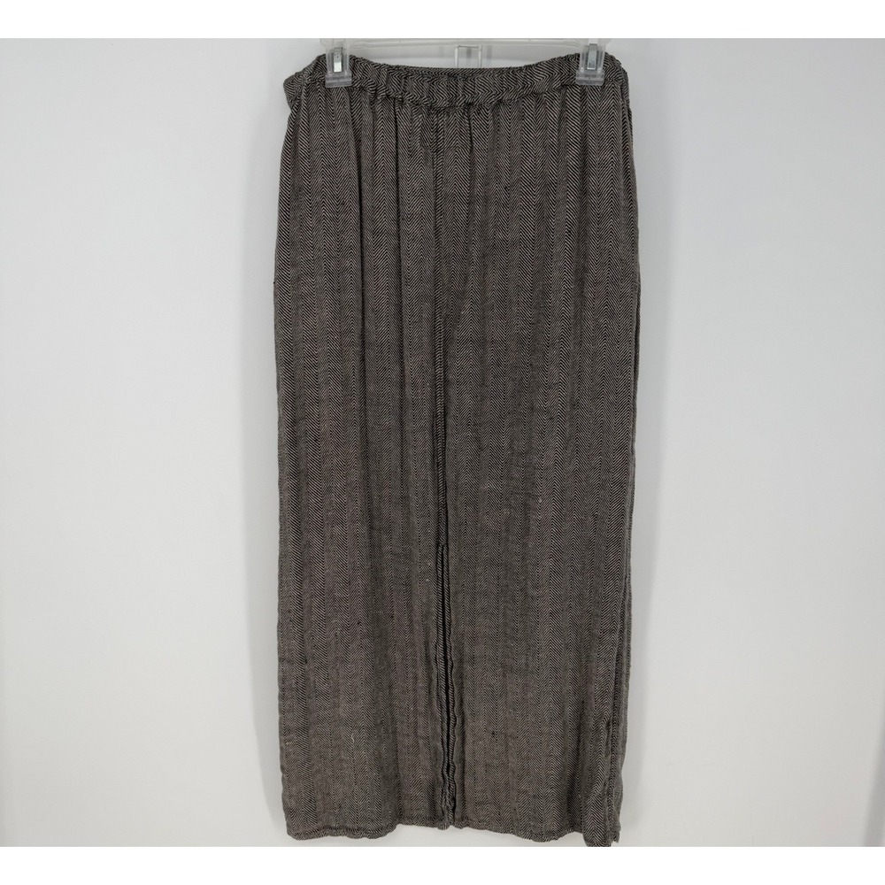 FLAX Maxi Skirt Womens Medium Gray Herringbone 100% Linen Pockets Lagenlook Boho - Picture 4 of 6